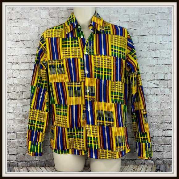 Ezra Wine Other - African Kente Ankara Tribal Print Mens Shirt